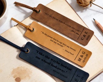 Personalized Leather Bookmark: Engraved Literary Quote, Gifts for Book Lovers Teachers Birthday, Office