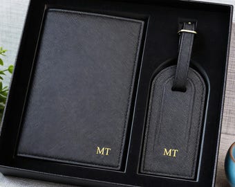 Personalized Passport Holder & Luggage Tag Set, Custom Travel Wallet