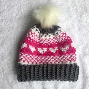 PATTERN for Fair Isle Heart Crochet Hat