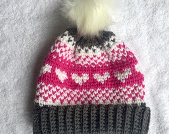 PATTERN for Fair Isle Heart Crochet Hat