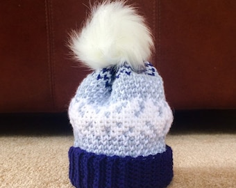 PATTERN for Fair Isle Tri-Color Crocheted Hat (5 sizes)