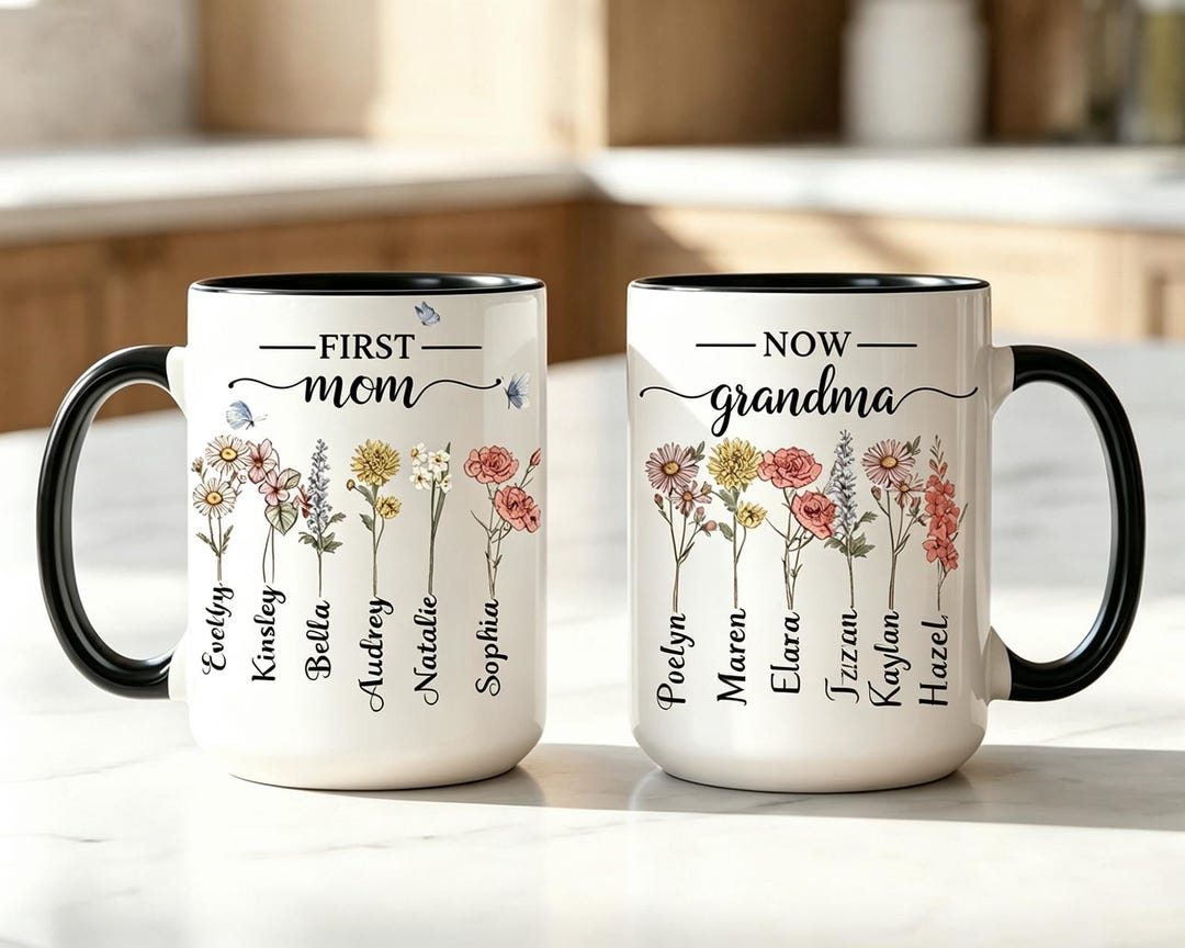 Personalized Birth Month Flower Coffee Mug , First Mom Now Grandma Cup ...