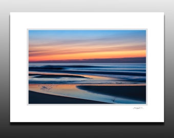 Abstract Coastal Sunrise Photography, Maryland Beach Seascape Small Matted Print Fits 5x7 inch Frame