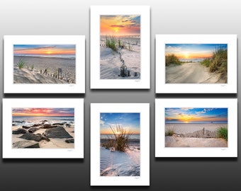 Beach Sunrise Matted Print Collection, Set of six 5x7 small matted prints, Nautical decor, each fit a 5x7 inch frame, Buy as a set and save