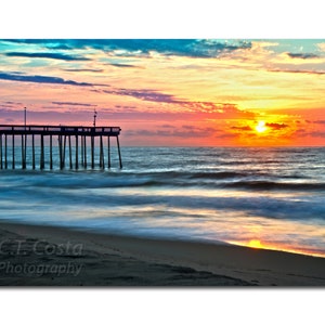 Beach Sunrise Wall Art, seascape photography print, Beach theme, East Coast, Photo of sunrise, blue, yellow, orange