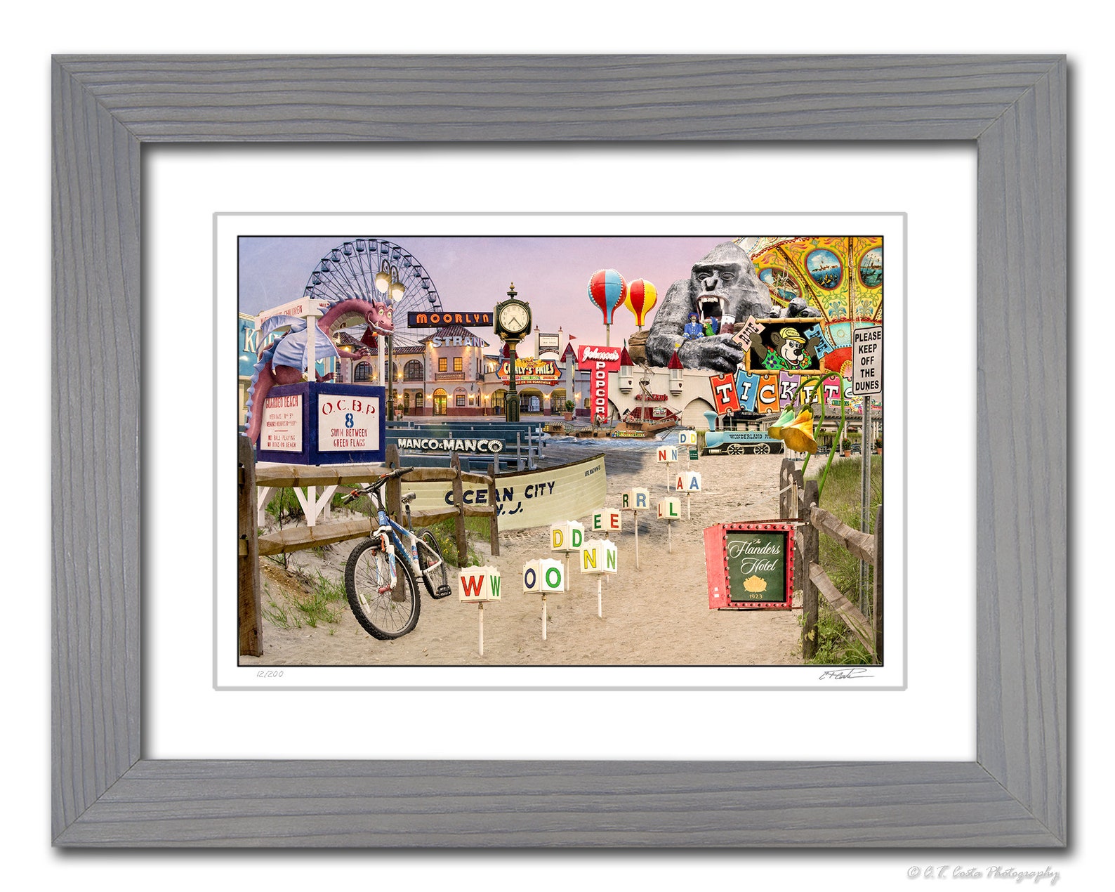 Framed Matted Ocean City Boardwalk Collage Photography Art, New Jersey