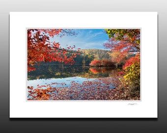 Hidden Lake Autumn Photography, Fall Colors, Small Art Gifts, Small Matted Print Fits 5x7 inch Frame