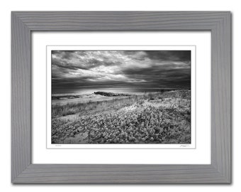 Framed Cape Henlopen Seascape Photography, Black and White Art, Nautical Decor, Ready to Hang Delaware Beach Wall Art