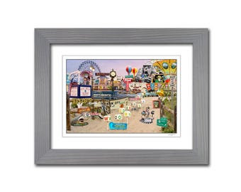 Framed Matted Ocean City Boardwalk Collage Photography Art, New Jersey Beach,Comes Ready to Hang, Wall Decor