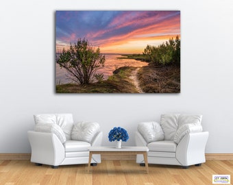 Summer Bay Sunset Large Metal Wall Art, Vivid Metal Print, Landscape Photography, Office large wall decor, 30x45 inches, Ready to Hang
