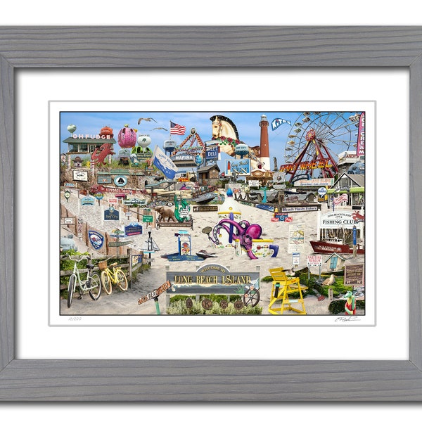 Framed Matted Long Beach Island Collage Photography Art, New Jersey Beach, Comes Ready to Hang, LBI Wall Decor