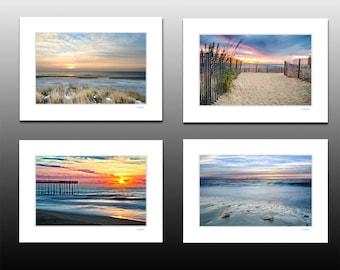Ocean Sunrise Collection, Set of four small matted prints, Blue decor, each fit a 5x7 inch frame, Holiday Christmas Gifts