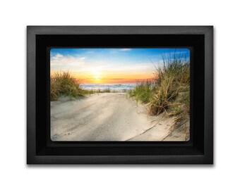 Seascape Metal Print, Sunrise art for Wall or Desk, Photography on Metal, Handcrafted Wood Frame, Ready to Hang, North Wildwood NJ