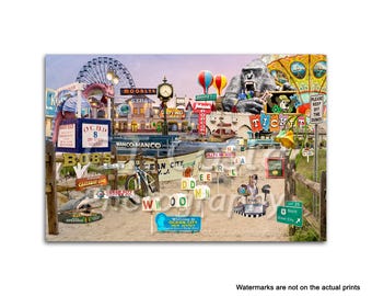Ocean City NJ Boardwalk Collage, Digital Art, Summer Beach Vacation at Jersey Shore, CT Costa Photography