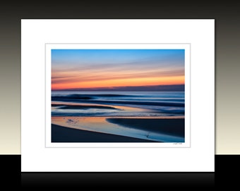Ocean City Maryland Sunrise Matted Print, Seascape Sunrise themed art, Blue and orange, Abstract photography, Ready for framing or framed