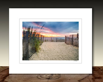 Seascape Matted Print, Beach theme decor, Sunrise wall art, Available Black or White Mat, Ready for Framing