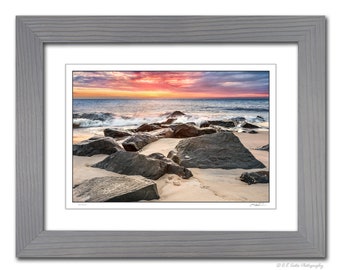 Limited Edition Lewes Beach Ocean Sunrise Wall Art, Delaware Seascape Photography, Cape Henlopen, Framed Matted Photography Ready to Hang