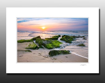 Beach Jetty Rocks Sunrise Picture from Long Beach Island, Harvey Cedars Small Wall Art Fits 5x7 inch Frame