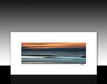 Abstract Ocean art, Panoramic Matted Print, blue, orange, housewarming gift, Ready for 10x20 Frame