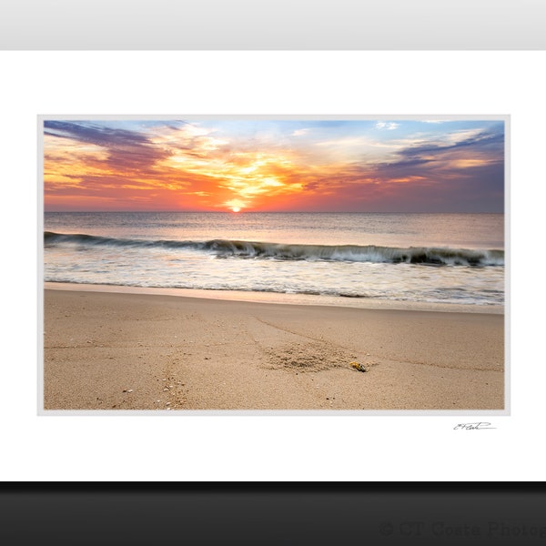 Ghost Crab Sunkissed Sunrise Photography, Fenwick Island Beach Delaware, Small Wall Decor, Small Matted Print Fits 5x7 inch Frame
