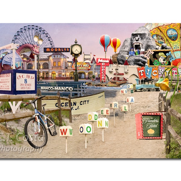Ocean City NJ Boardwalk Collage, Digital Art, Summer Beach Vacation at Jersey Shore, CT Costa Photography