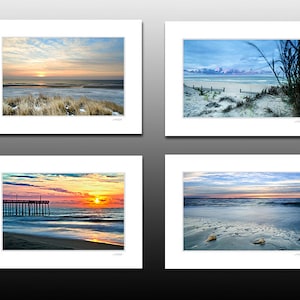 Beach Sunrise Collection, Set of four small matted prints, Blue decor, each fit a 5x7 inch frame, Buy as a set and save image 1