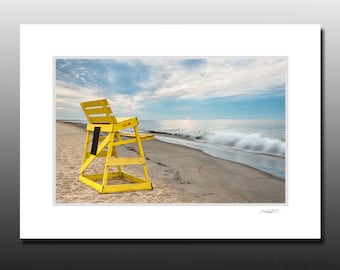 Long Beach Island Lifeguard Stand Beach Photography, Small Matted Print, LBI Art, Cubicle Decor, Ready for Framing, Fits 5x7 inch Frame