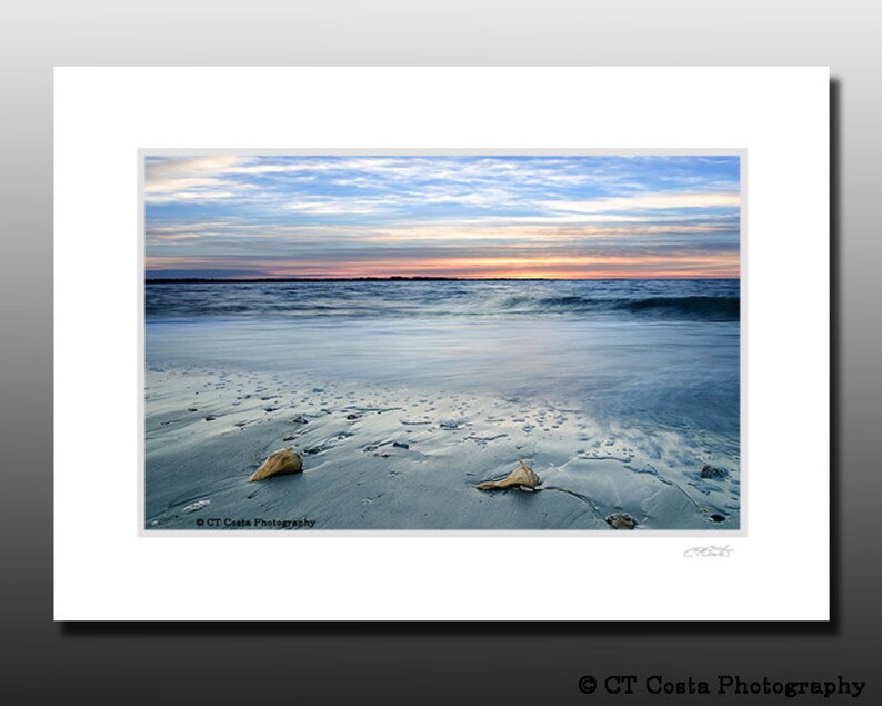 Beach Sunrise Collection, Set of four small matted prints, Blue decor, each fit a 5x7 inch frame, Buy as a set and save image 5