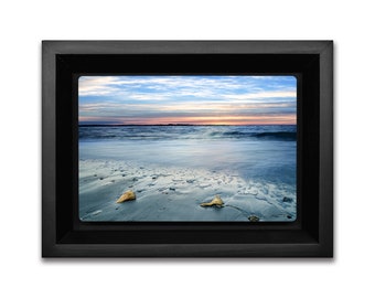 Ocean Sunrise 4x6 Metal Print, Small Seascape art for Wall or Desk, Photography on Metal, Finished Natural Wood Frame, Ready to Hang