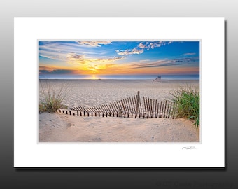 Seascape Beach Sunrise Photography, Delaware Beach Small Matted Print Fits 5x7 inch Frame