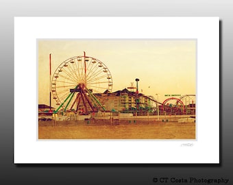 Amusement Park, Ferris wheel print, retro style photography, Signed Small Matted Print, brown, Ocean City MD