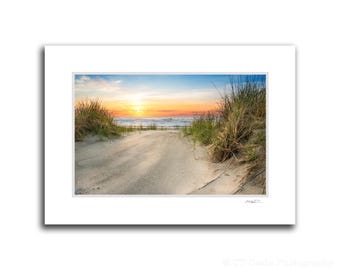 Wildwood New Jersey Beach Sunrise Photography, Hereford Inlet Framed Photo, Ocean Theme Cubicle Decor, Matted Print Fits 5x7 inch Frame