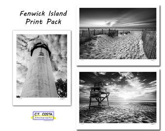 Fenwick Island Print Pack, Set of Three Limited Edition Beach Themed Photography Prints, Black and white Photo Collection,