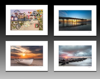 Ocean City Beach Collection, Set of four small matted prints, Jersey Shore Photography, Each fit a 5x7 inch frame, Buy as a set and save