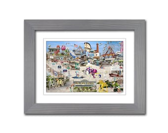 Framed Matted Long Beach Island Collage Photography Art, New Jersey Beach, Comes Ready to Hang, LBI Wall Decor