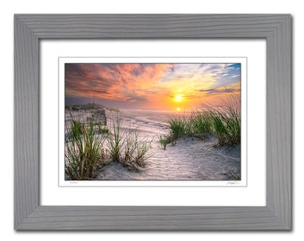 Framed Sunrise Beach Photography, Stone Harbor Art, Seascape Nautical Decor, Ready to Hang Jersey Shore Beach Wall Art