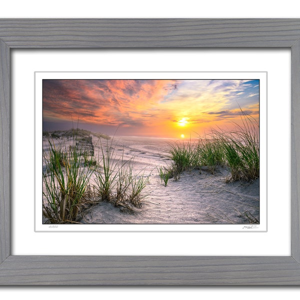 Framed Sunrise Beach Photography, Stone Harbor Art, Seascape Nautical Decor, Ready to Hang Jersey Shore Beach Wall Art