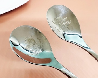 Personalized Laser Engraved Spoon, Custom Stainless Steel Birthday flower Gift Spoons