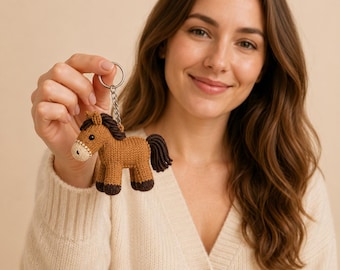 Horse Keychain Knitting Pattern PDF, Chestnut Pony Bag Charm, Digital Download