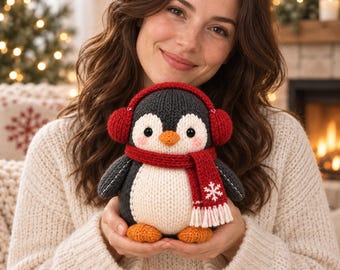 Penguin Knitting Pattern, Winter Plush Toy, Straight Needle Christmas PDF, Holiday Decor