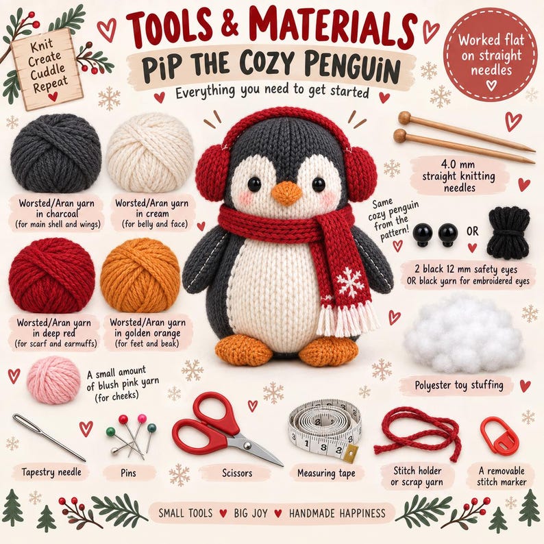 Penguin Knitting Pattern, Winter Plush Toy, Straight Needle Christmas ...