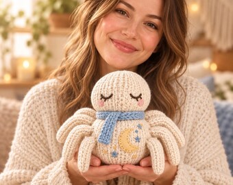 Moondrop Spider Knitting Pattern, Celestial Plush PDF, Knitted Spider Toy, Digital Download