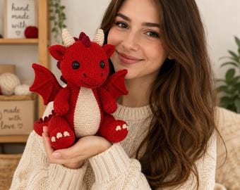 Red Dragon Knitting Pattern, Fantasy Plushie PDF, Intermediate Toy Guide