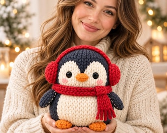 Winter Penguin Knitting Pattern, Penguin Plushie, Flat Knit Toy PDF, Christmas Gift