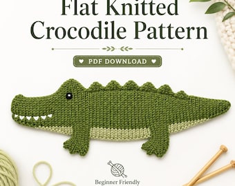 Flach gestrickte Krokodil Applikation PDF, anfängerfreundlich keine Häkelanleitung