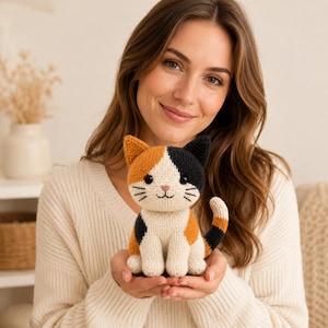 Calico Cat Plushie Knitting Pattern, Knitted Cat Toy PDF, Digital Download