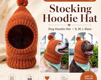 Dog Hoodie Hat Knitting Pattern, Stocking Pet Balaclava PDF, S M L Sizes
