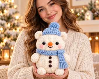 Strickanleitung für einen Schneemann-Bären, Winterplüschtier (PDF), Strickanleitung für Anfänger mit geraden Stricknadeln
