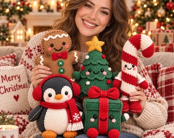 Christmas Knitting Pattern Bundle, 5 Festive Plush Toys, Holiday PDF Collection