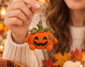 Pumpkin Keychain Knitting Pattern, Halloween Jack O Lantern Plush PDF, Fall Knit Gift